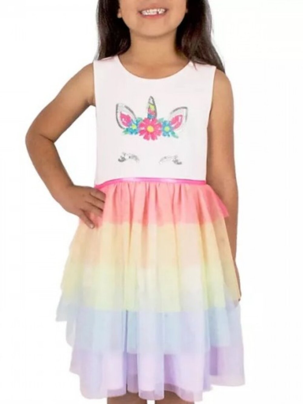 NWT Zunie Girls Unicorn Sequin Colorful Birthday Party Dress Size 4